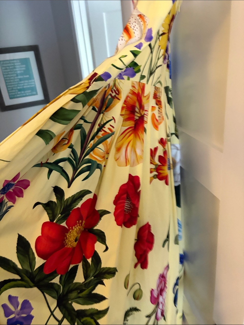 Oscar de la Renta Yellow Floral Midi Dress - Picture 3 of 5